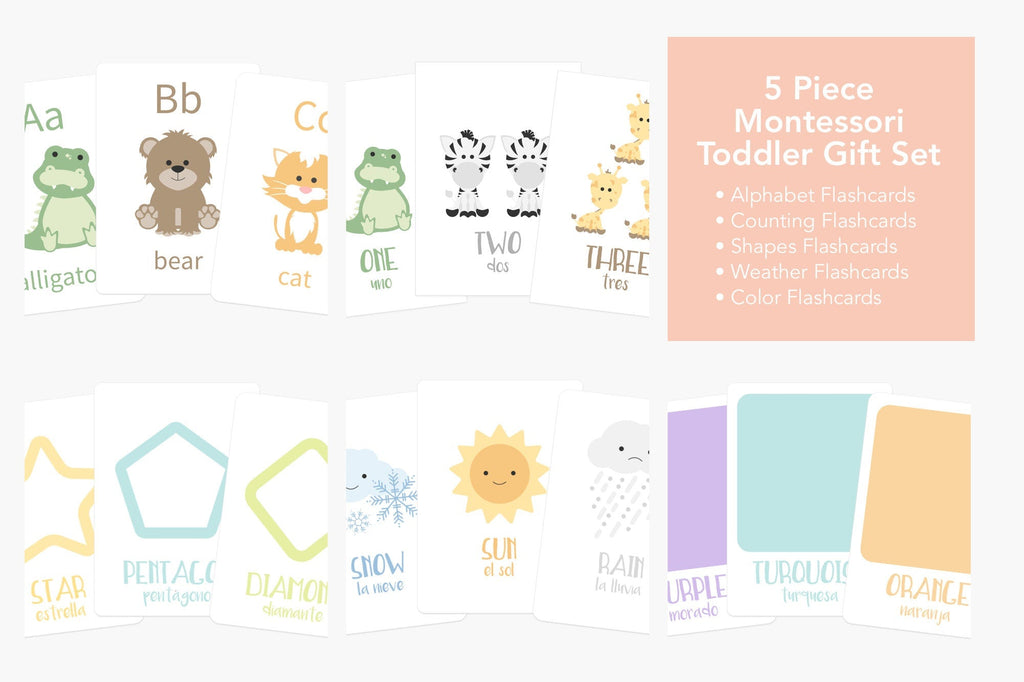Pack de Cartes Montessori pour Tout-Petits | ABC, Chiffres, Formes, Couleurs & Météo