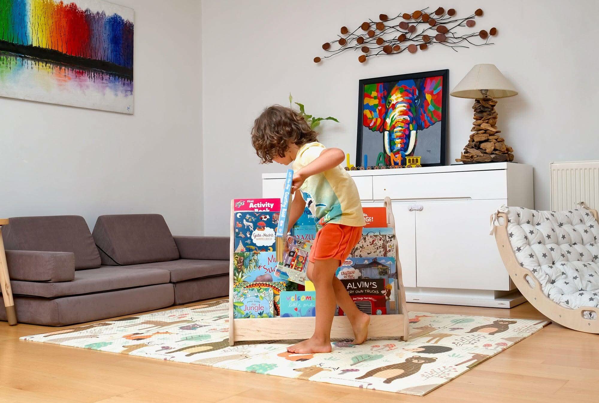 Grande Bibliothèque Montessori en Bois - Design Ondulé